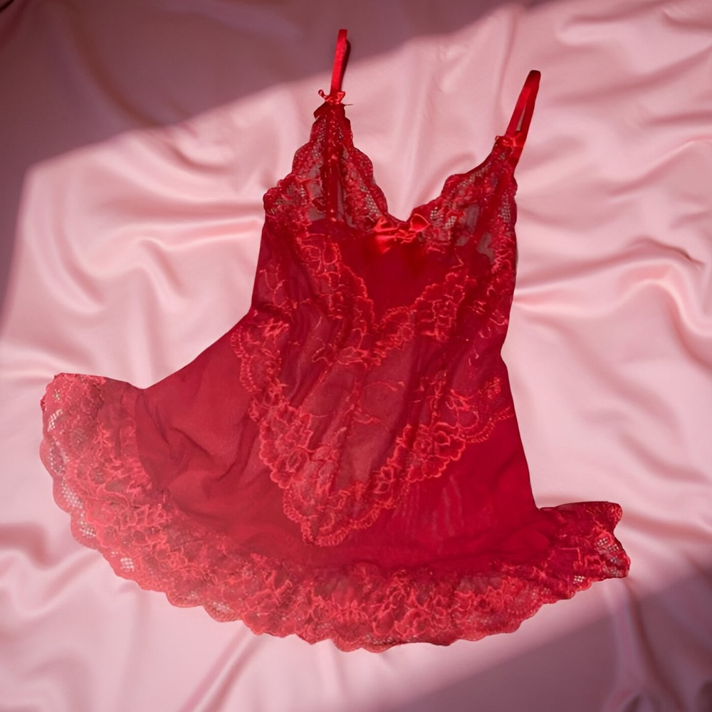 Fredericks of Hollywood Red Lara May Lace Babydoll